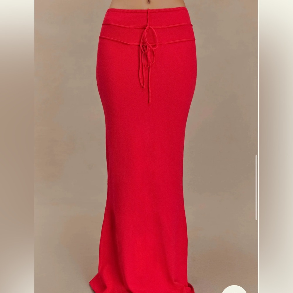Meshki — Polly knit Red Pencil Skirt with Tie Front